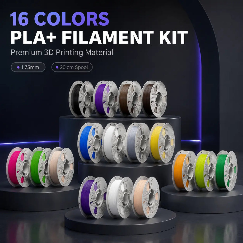 16-Color PLA 3D Printer Filament Bundle - 1.75mm Solid Colors FDM Material Set for Creators, High Precision, Smooth Print, Print Tools Included