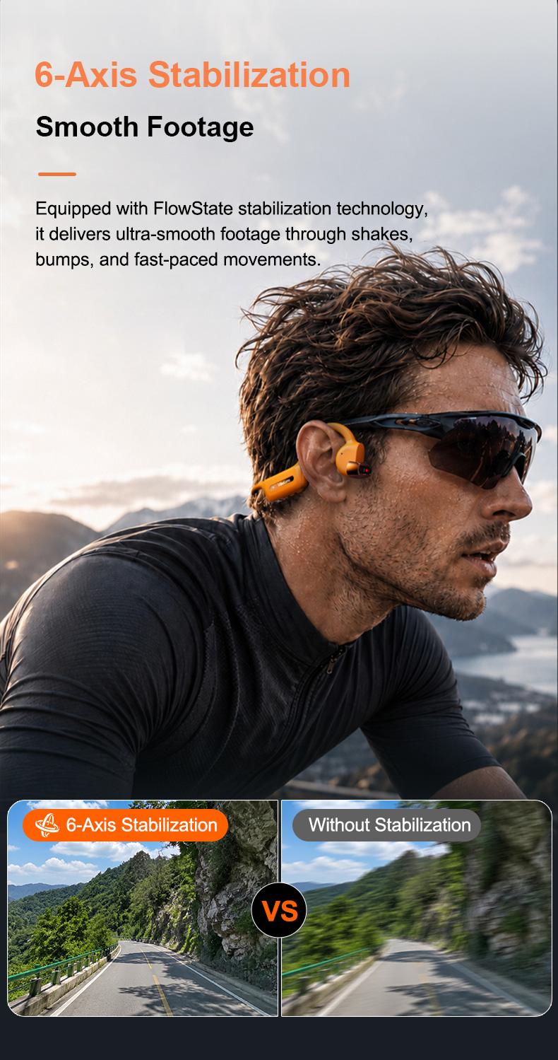 VibeLens Bone Conduction Headphones with 4K POV Camera, Hands-Free POV Video Recording, 6-Axis Image Stabilization, Open-Ear Bluetooth Sports Headset with AI Voice Assistant, Offline Music Playback, IP68 Waterproof for Swimming, Cycling and Travel