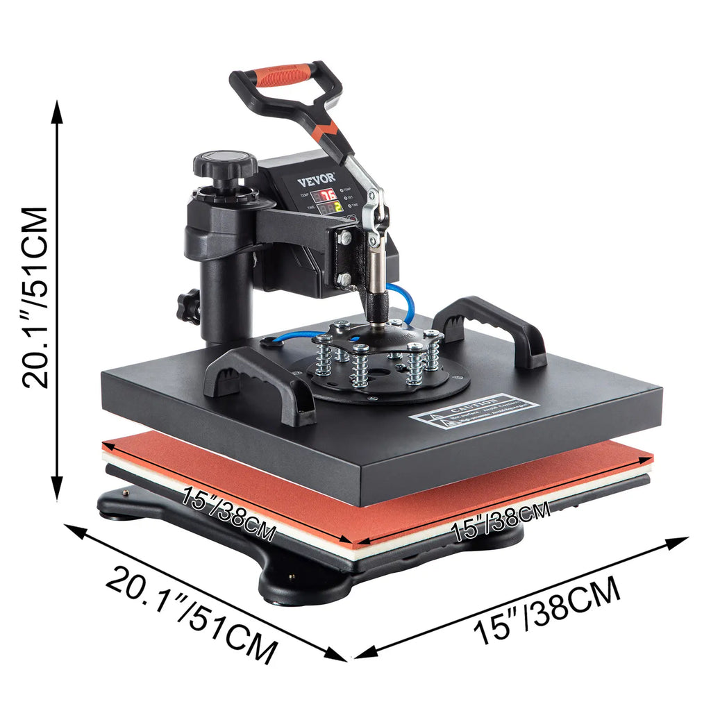 VEVOR 5-in-1 15x15 in Swing Away Heat Press Machine, 360° Swing Away Design, Dual LCD Digital Control, Adjustable Spring Plate, 2 Layers Thermal Insulation, Sublimation for T-Shirts & Letter Application, Household Iron Appliance, Tool Upgrade