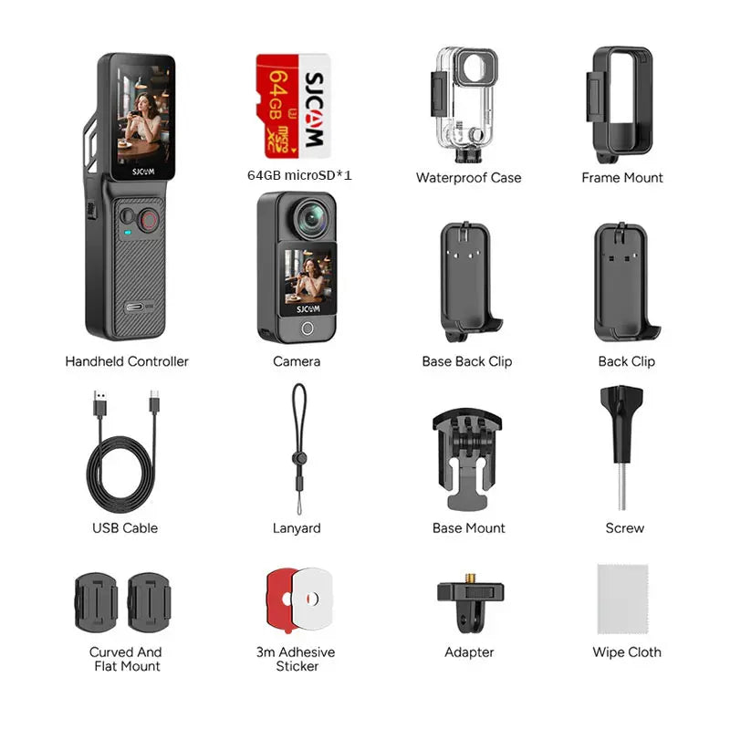 SJCAM C400 Portable Smart Action Camera - 4K Vlogging Equipment with 6-Axis Stabilizer, 2.29'' Rotating LCD, 154° POV, 420 Mins Battery, Waterproof CMOS Sensor, Helmet Mount Kits, MP4 Recording, MicroSD Slot, Valentine's Day Gift