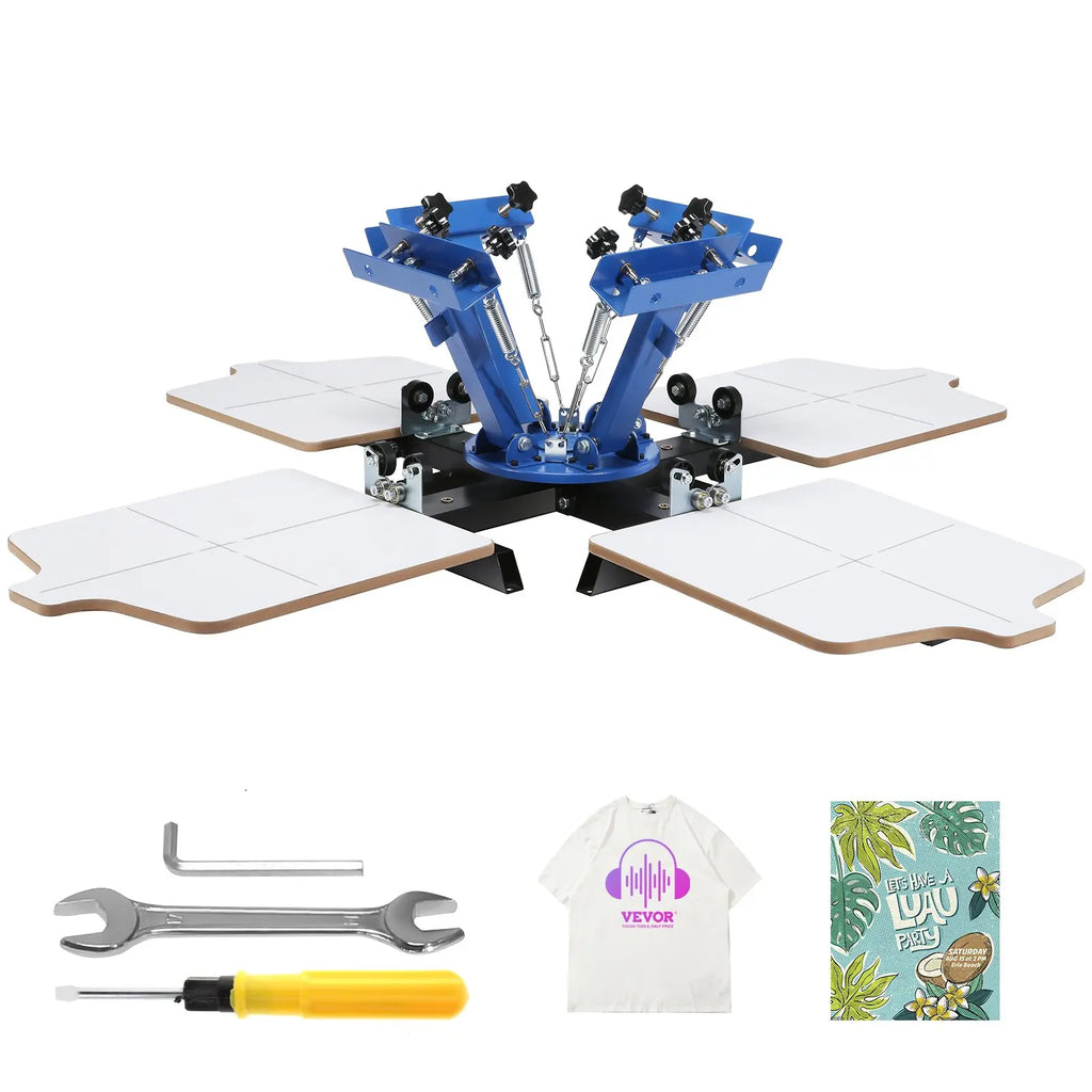 【toolupgrade】VEVOR Screen Printing Machine, 4 Color 4 Station 360 Rotable Silk Screen Printing Press, 21.2x17.7in Screen Printing Press, Double-layer Positioning Pallet for T-shirt DIY Printing