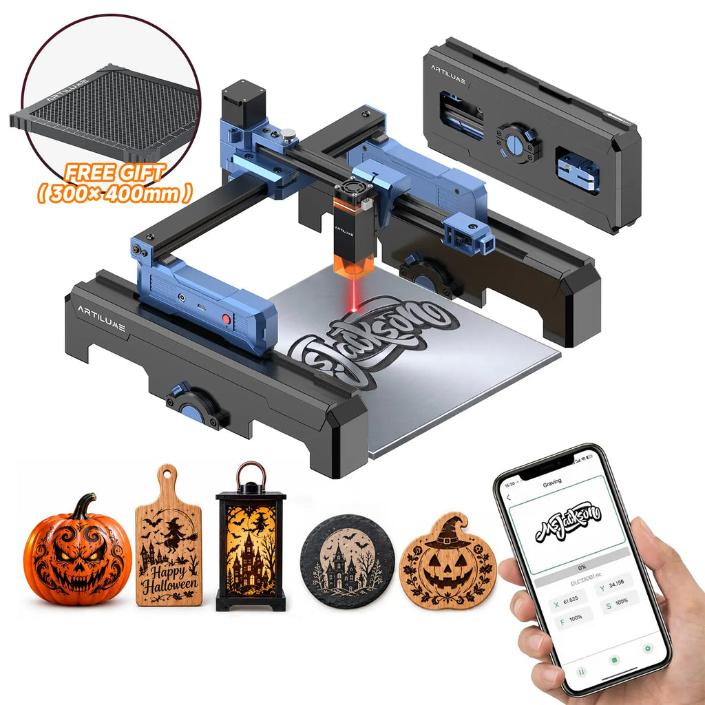 ARTILUME T1-P Laser Engraver Tool, Free 300×400mm Honeycomb Laser Bed, APP/Phone Control, Foldable with 8cm Height Extension, 200×150mm Work Area, Engraves Wood, Leather, Acrylic & Coated Metal, Hardware for Small Business & Personalized Gifts,too...