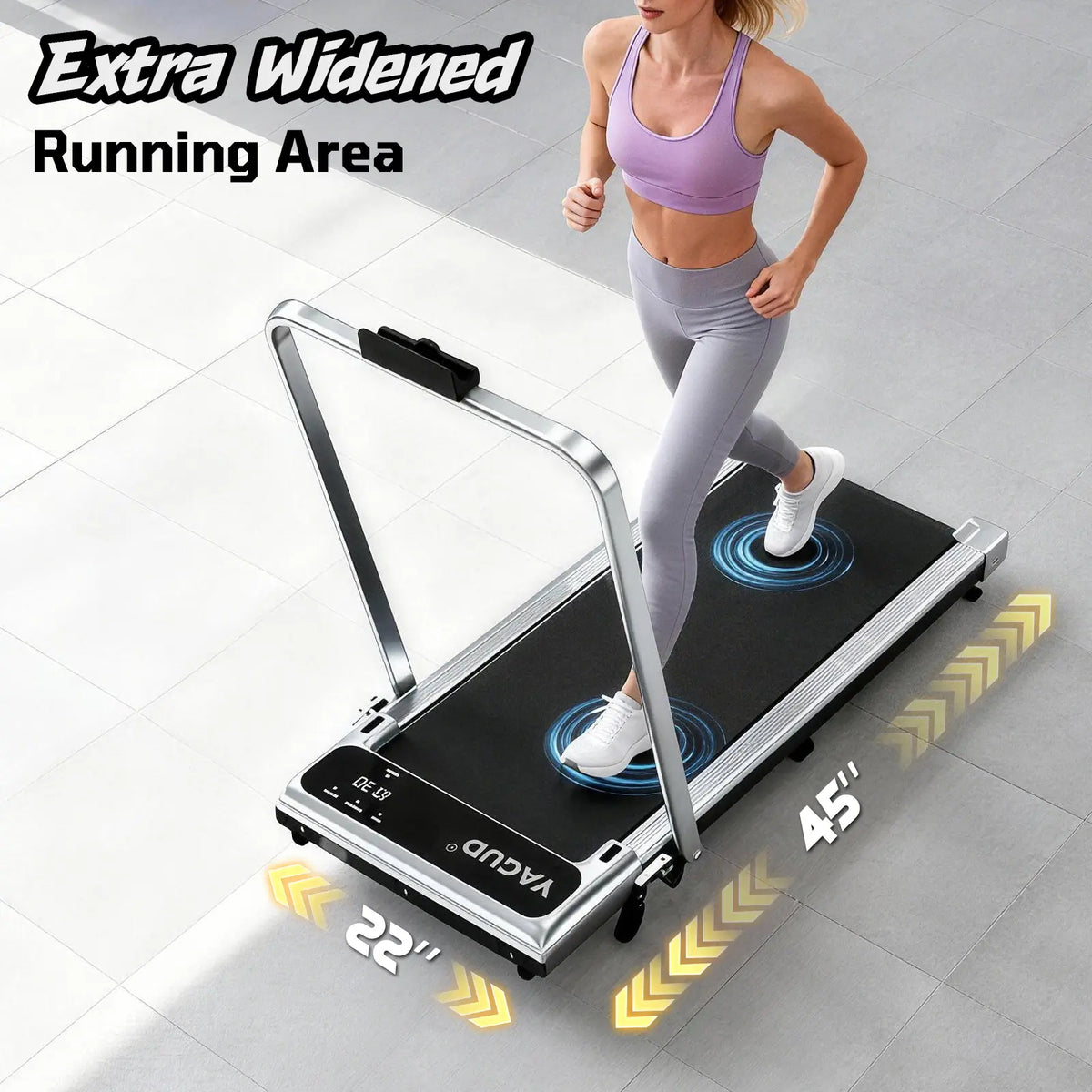 YAGUD Folding Treadmill with Colorful Handrails, Upgraded Low-Noise Motor, 265lbs Capacity, Dual Shock Absorption, Remote & Transport Wheels, Bonus Resistance Bands SpringStatements