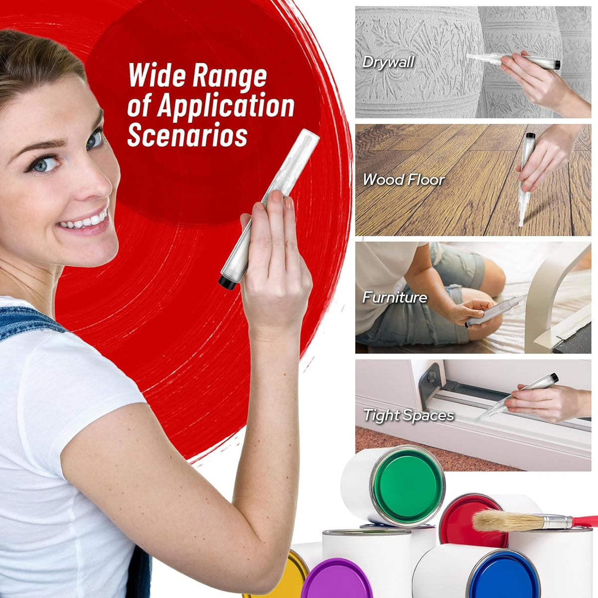Fillable Touch Up Pen Brush, 3 count Refillable Pens for Walls, Floors, Cabinets, Windows, Doors