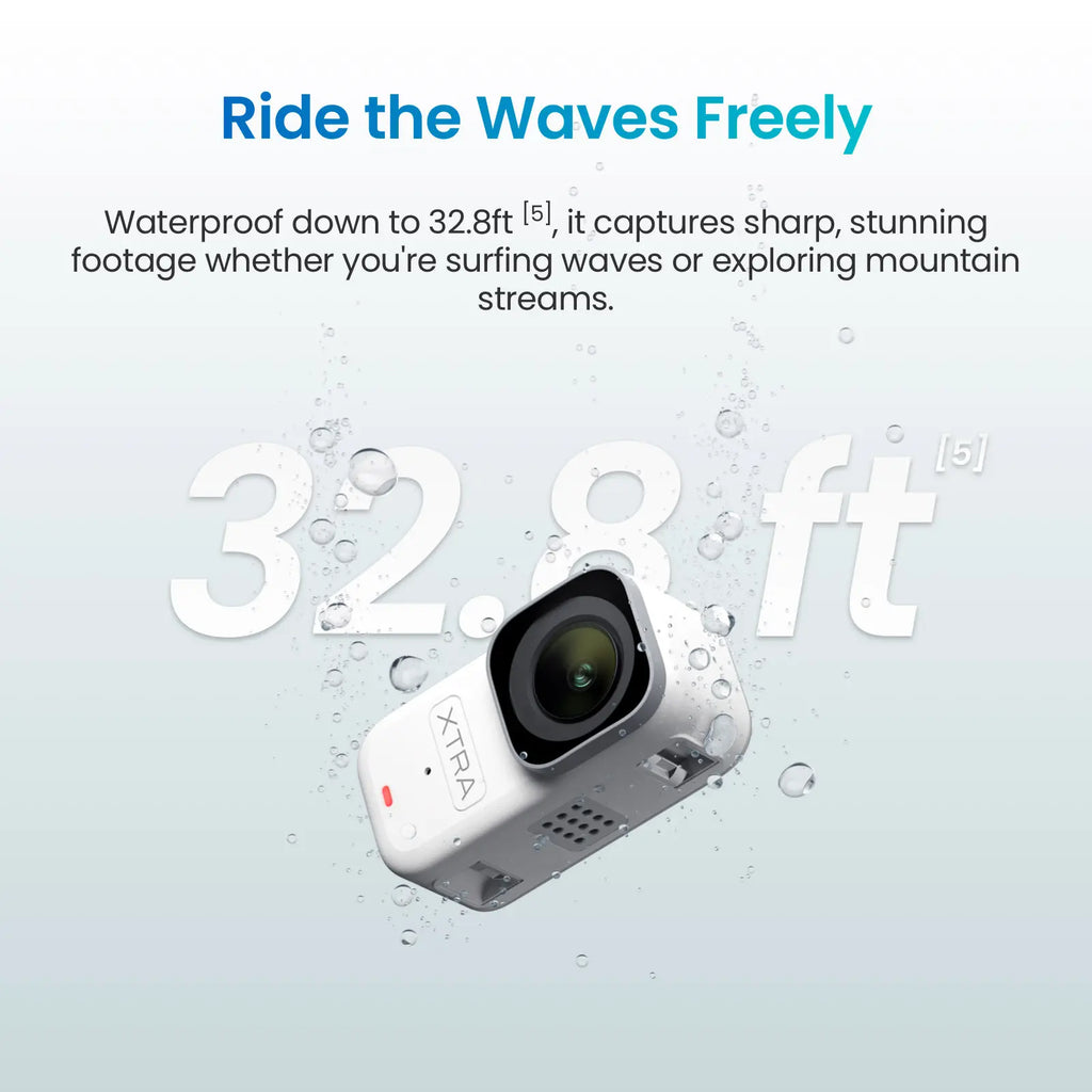 Xtra Atto Wearable 4K Action Camera, 54 g, Light and Compact, 1/1.3″ Sensor, 4K/60fps Video, 220‑Min Max Recording, 5-Min Pre-Recording, Built-in Stabilization, 128GB Storage, 600MB/s Fast Transfer