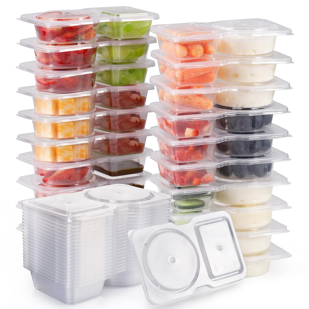 Reusable Snack Container with Lid, Double Compartment Portion Control Snack Box for Camping, Kitchen Utensils & Gadgets, Food Storage Container, Snack Containers Reusable