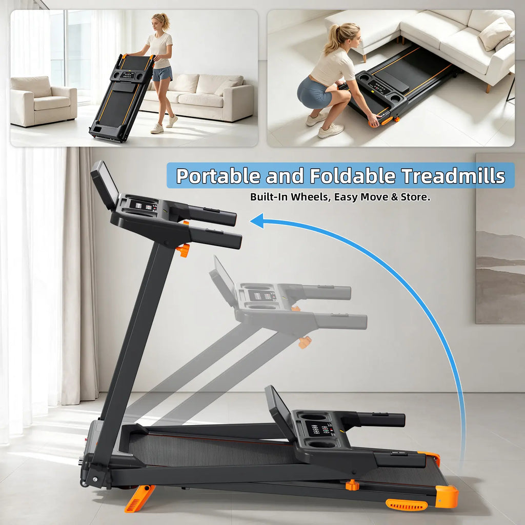 Foldable Compact Treadmill & Walking Pad - 330lb Capacity, Incline, Cushioned Belt, HD Display with Heart Rate & Calorie Tracking, App Route Guidance & Bluetooth Speaker, Home Office Friendly