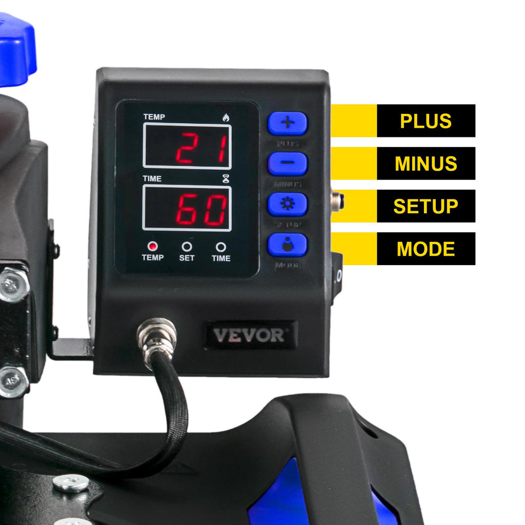 【Fallpicks】VEVOR Multifunction Digital Display Heat Press DIY Kit, 15x15 in Large Surface, 360° Rotatable Swing Away, Dual-Tube 5℃ Even Heating, Silicone Buttons Comfy, Blue Home Iron Appliance for T-Shirts, Caps, Mugs