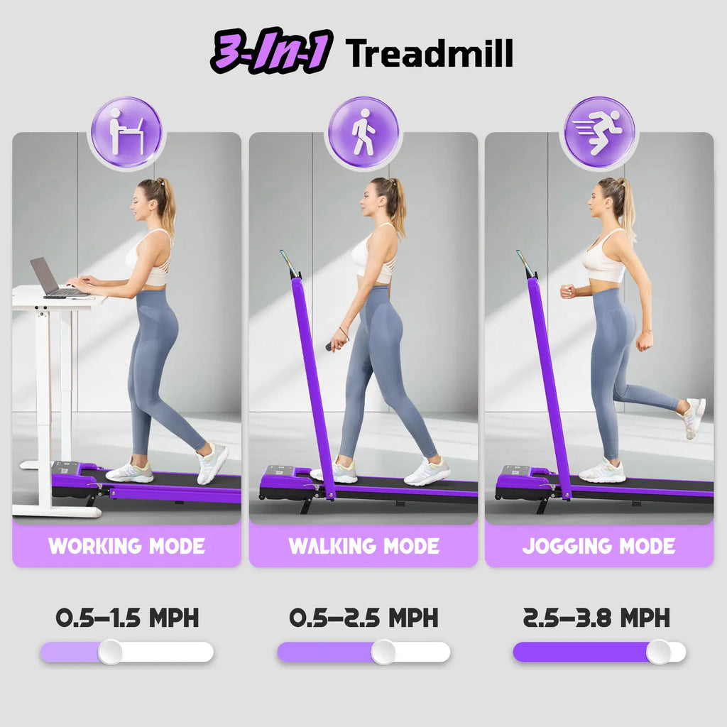 YAGUD Adjustable Incline Folding Handrail Walking Treadmill - Home Fitness Equipment, Quiet Motor Walking Pad, Dual Shock-Absorption, 265lbs Capacity, Wheels, Remote Control, Free Resistance Bands, Treadmills for Home, Cardio Support