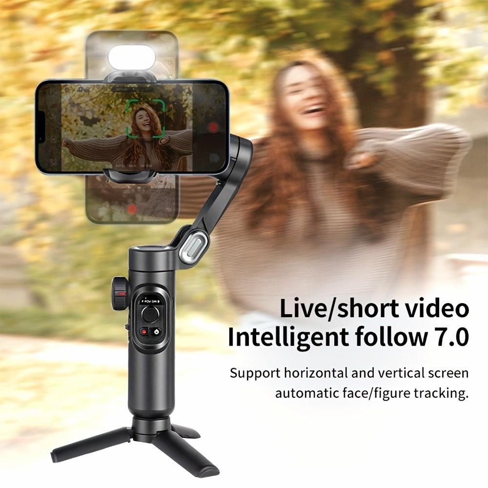 The AOCHUAN Smart XE Is a Compact And Foldable Gimbal Stabilizer Featuring Three-Axis Stabilization And Anti-Shake Technology. It Includes a Built-In RGB Seven-Color Magnetic Fill Light And Offers 360-Degree Rotation with AI Automatic Face Tracking