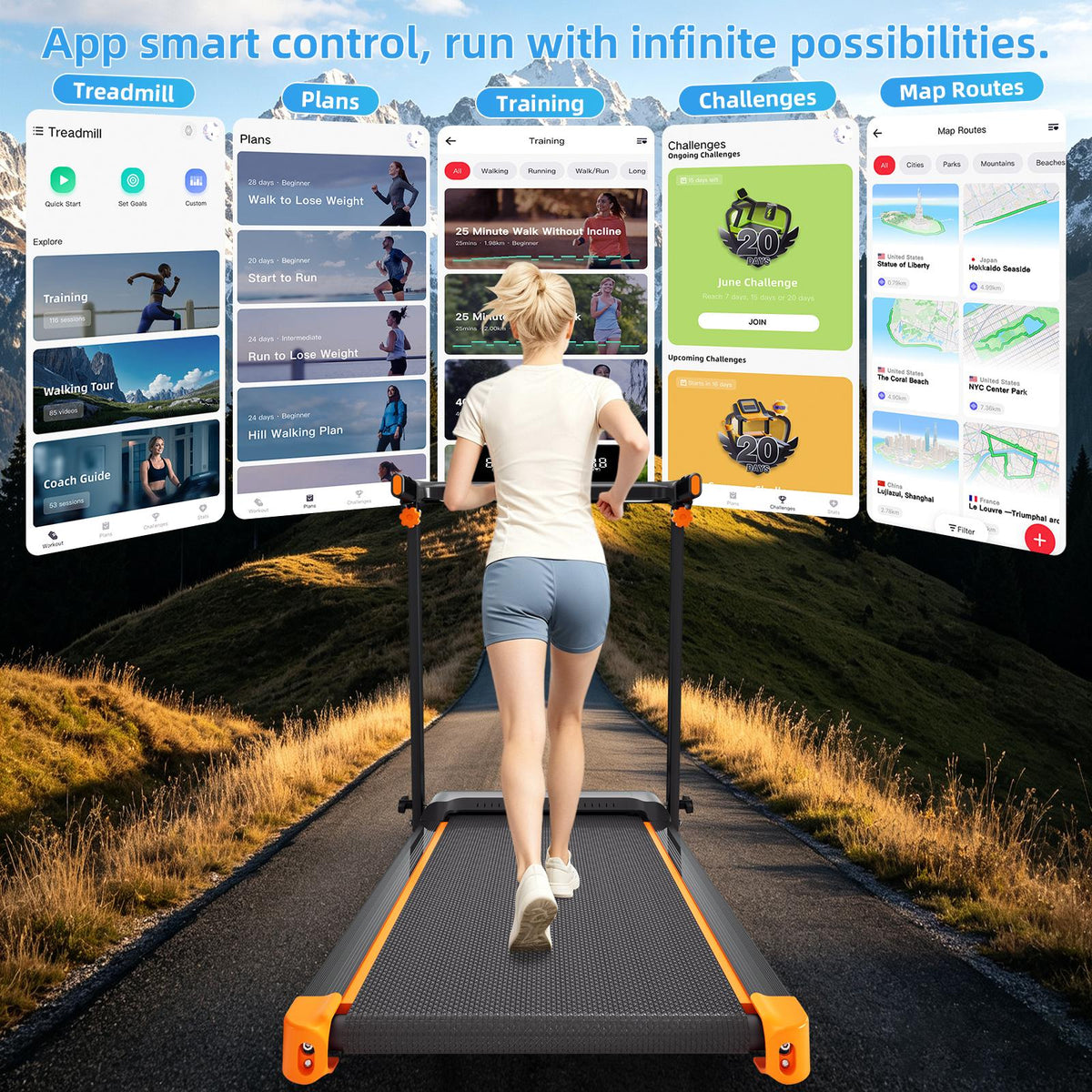Foldable Compact Treadmill & Walking Pad - 330lb Capacity, Incline, Cushioned Belt, HD Display with Heart Rate & Calorie Tracking, App Route Guidance & Bluetooth Speaker, Home Office Friendly