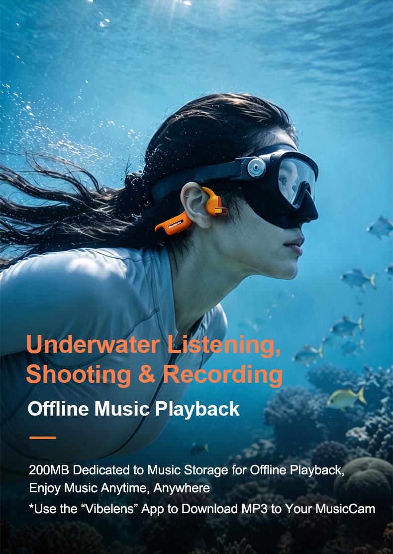VibeLens Bone Conduction Headphones with 4K POV Camera, Hands-Free POV Video Recording, 6-Axis Image Stabilization, Open-Ear Bluetooth Sports Headset with AI Voice Assistant, Offline Music Playback, IP68 Waterproof for Swimming, Cycling and Travel