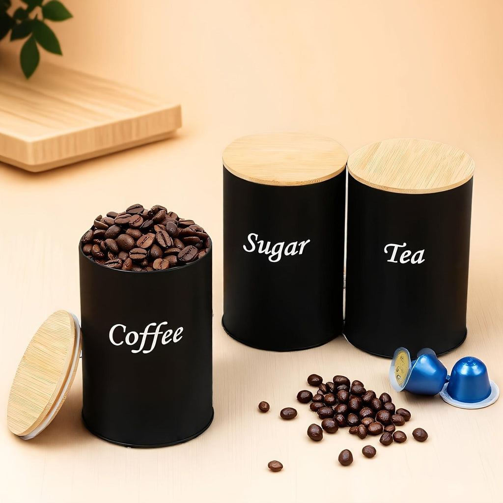 3-Piece Set Of Metal Round Cans, Stainless Steel Canister, Stainless Steel Containers, Coffee Storage Canisters For Tea, Coffee, Sugar, Reusable, Suitable For Kitchens, Offices, Multi-Purpose Storage