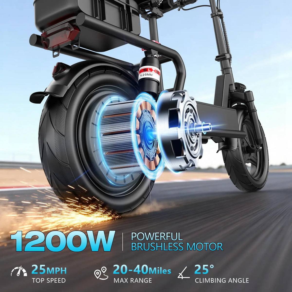 Adult Electric Scooter - Outdoor Stuff for Adults, 1200W Peak Motor, 48V 20Ah Battery, 20-40 Mi Range, 25MPH Top Speed, Foldable with Seat, Rear Box/Basket for Pets & Cargo, Dual Suspension for Commuting