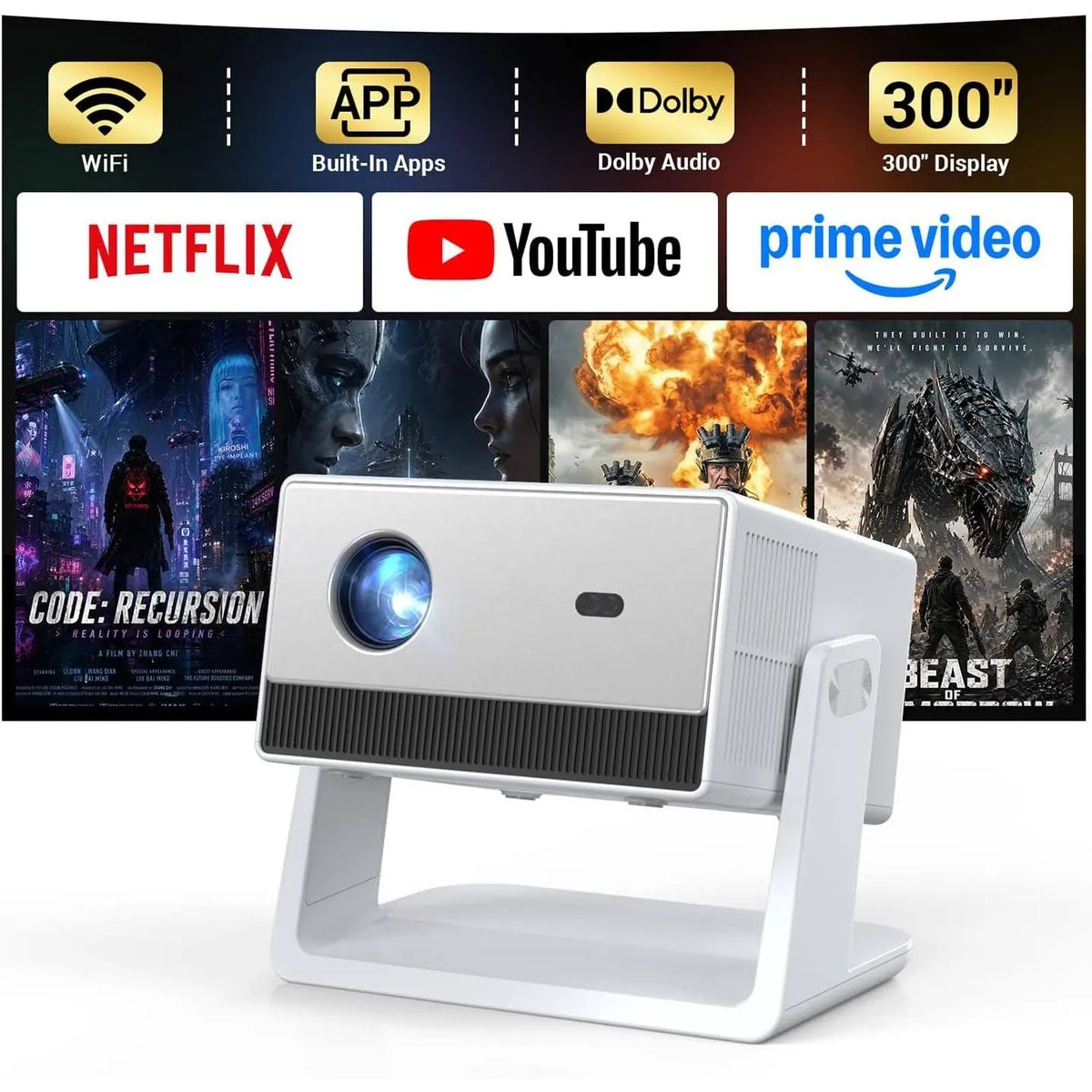 1500 ANSI 4K Decoding Outdoor Projector with -in Streaming App