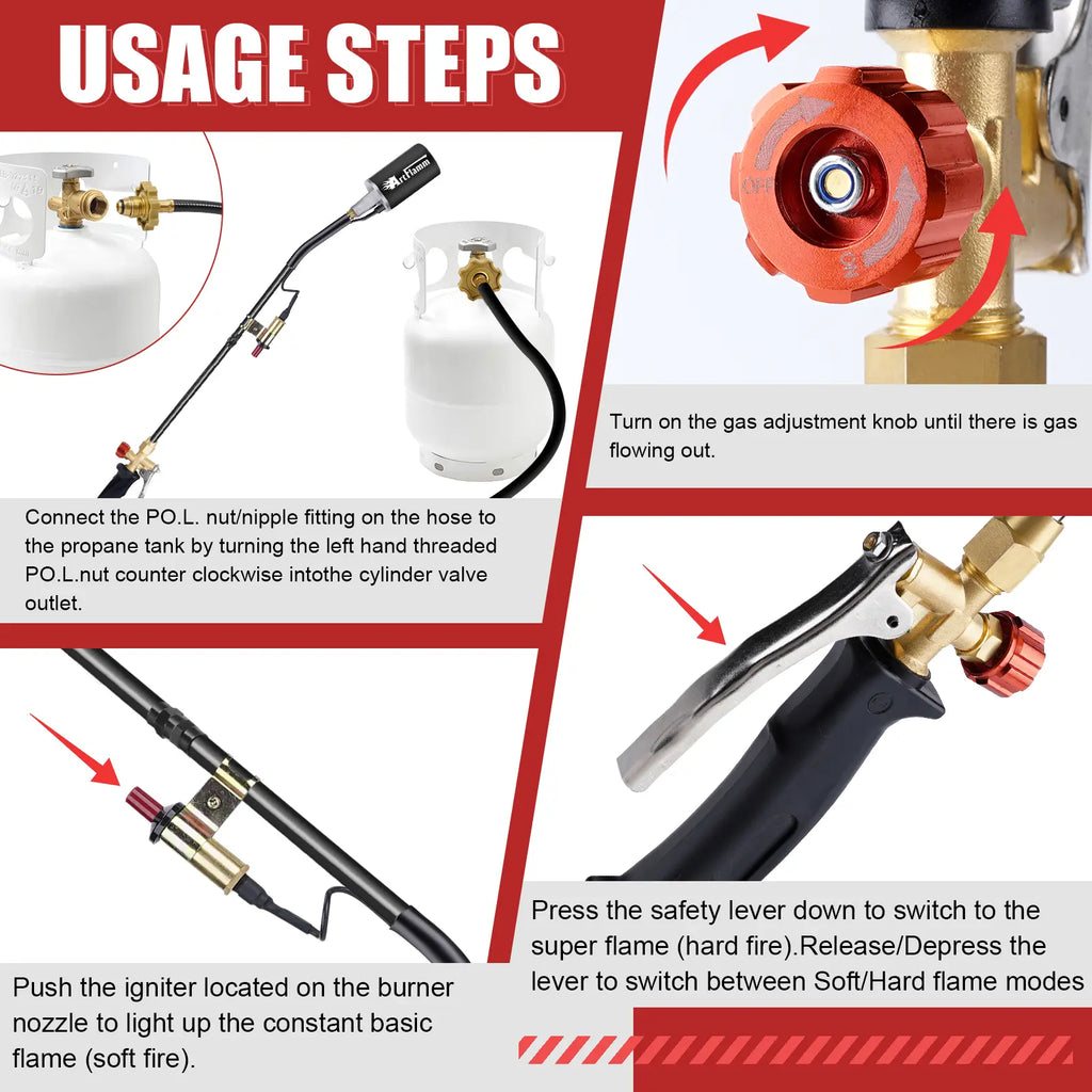 【toolupgrade】ARTFLAMM Portable Propane Torch Burner with Storage Bag, High Output BTU Blow Torch with 10FT Hose, Flame Weeder with Igniter for Garden Roofing Springtok Outdoor #toolupgrade