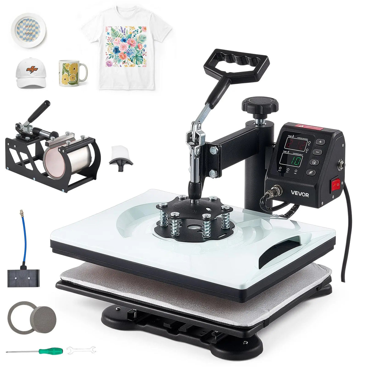VEVOR 5-in-1 Combo Heat Press Machine, 12x15 in Sublimation Press with Fast & Even Heating, Digital Control for Precise Time & Temp, Multi-Function for T-Shirts, Mugs, Caps