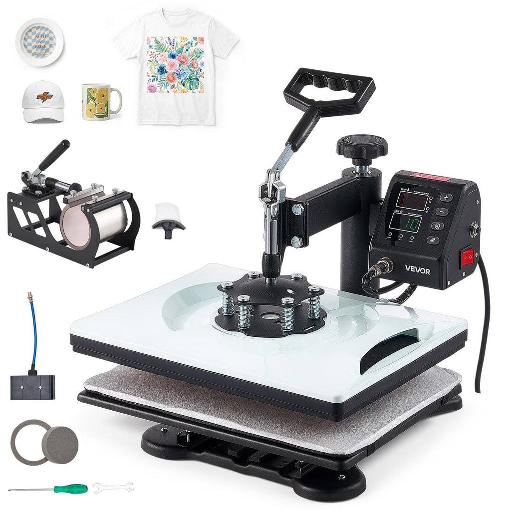 VEVOR 5-in-1 Combo Heat Press Machine, 12x15 in Sublimation Press with Fast & Even Heating, Digital Control for Precise Time & Temp, Multi-Function for T-Shirts, Mugs, Caps