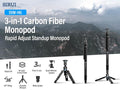 SIRUI SVM-145 Rapid Monopod with Feet, 57” Professional Carbon Fiber Camera Monopod, One-Step Rapid Height Adjustment, Lightweight Travel for DSLR Camera, Modular 3 in 1, Max Load 22lbs