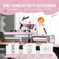 VEVOR Multifunction 5-in-1 Heat Press Machine, 15x15 in, 30 oz Dual Insulated Tumbler Press, Swing-Away Arm, Digital Control, 0–999s Timer, Pull-Out Drawer, for T-Shirts/Hats, Heat Transfer, Pink, Ideal for Beginners