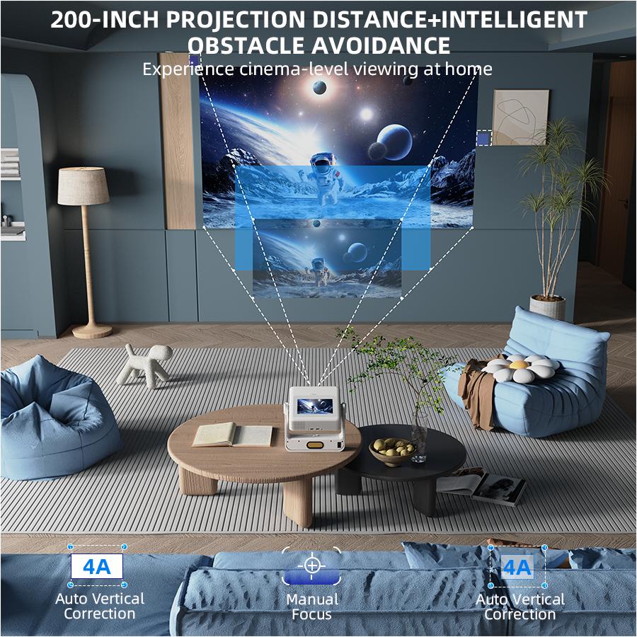 XBJ Portable 4K Decoding Projector - 650 ANSI Lumens, Native 1080P, Smart Touchscreen, WiFi6 & 5G Dual Band, Android 11, Bluetooth 5.4, Wireless Casting, Audio Support, for Home & Outdoor Movie Use, Portable Projector