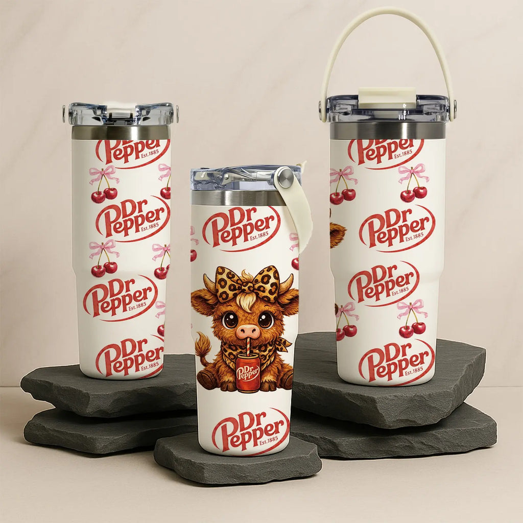 40oz Insulated Mug, Insulated Cups, Dr Pepper Soda Print Insulated Tumbler, Double-Wall Vacuum Insulated Stainless Steel with Straw Lid & Handle, Leak-Proof Thermal Mug Keeps Drinks Hot 12H and Cold 24H, Valentines Birthday Gift