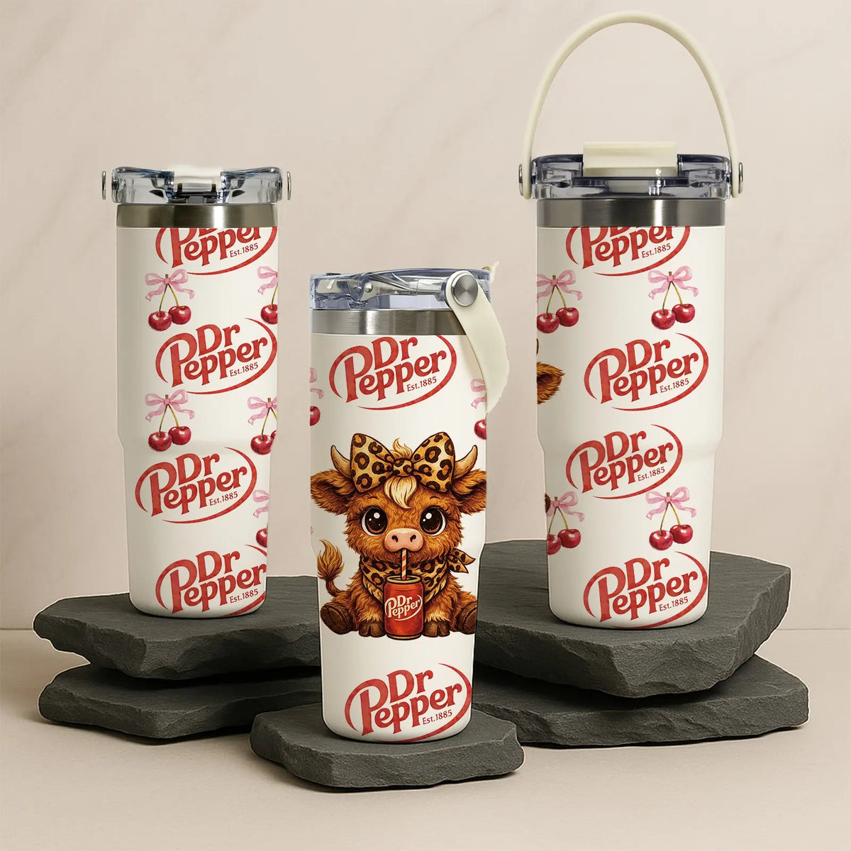 40oz Insulated Mug, Insulated Cups, Dr Pepper Soda Print Insulated Tumbler, Double-Wall Vacuum Insulated Stainless Steel with Straw Lid & Handle, Leak-Proof Thermal Mug Keeps Drinks Hot 12H and Cold 24H, Valentines Birthday Gift