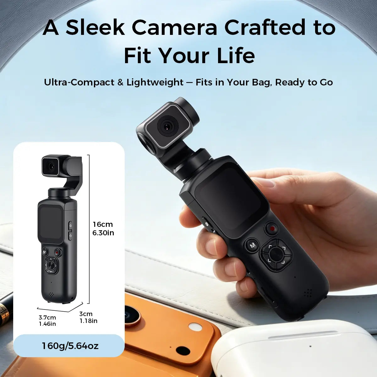 YZZCAM Pocket Gimbal Camera 4K 330° Rot Auto Track, 1.72-inch Touchscreen, 4x Zoom, Wireless Wi-Fi Phone Transfer, Free 32GB Micro SD Card for Vloggers & Content Creators