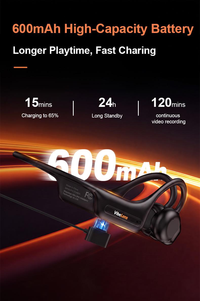 VibeLens Bone Conduction Headphones with 4K POV Camera, Hands-Free POV Video Recording, 6-Axis Image Stabilization, Open-Ear Bluetooth Sports Headset with AI Voice Assistant, Offline Music Playback, IP68 Waterproof for Swimming, Cycling and Travel