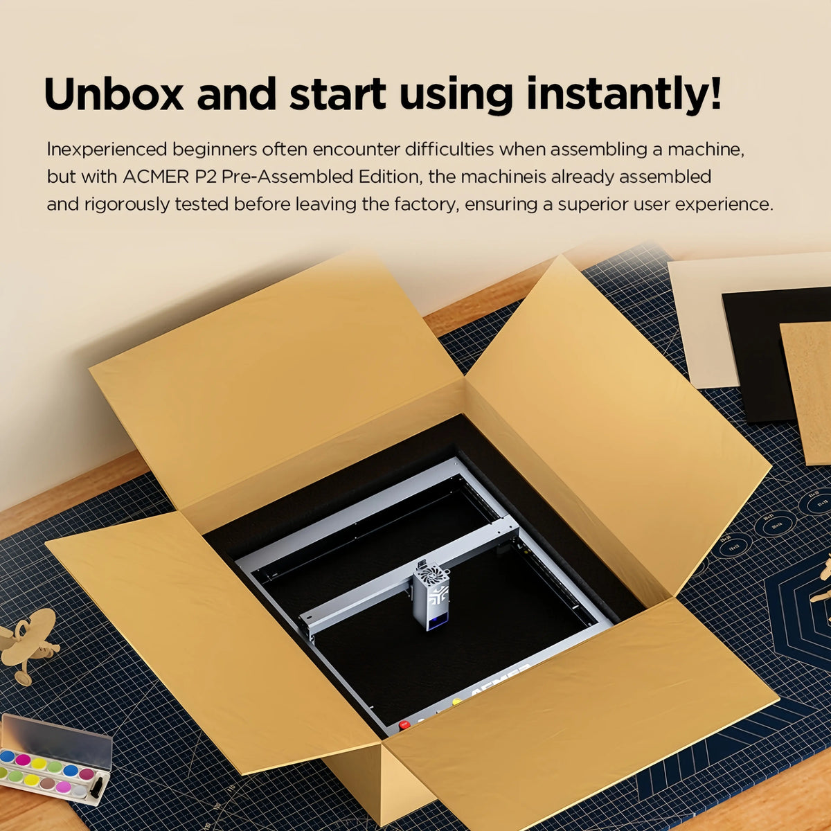 ACMER P2 20W/33W Laser Engraver & Cutter Tool, High-Speed Easy DIY Power Tool, Air Assist Kit Included, APP & WiFi Control, Beginner-Friendly for Acrylic Leather Cutting (3D Printing Supplies for Office Equipment)