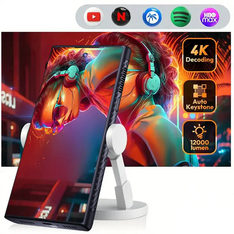 W&O Outdoor Projector Phone 6.79" 5G Smartphone for Travel & Streaming - 120Hz FHD+ Display, 100 Lumens DLP Projector, Helio G99 CPU, 8GB+256GB (up to 1TB), Android 14, 12000mAh, OTG, GPS, 68MP