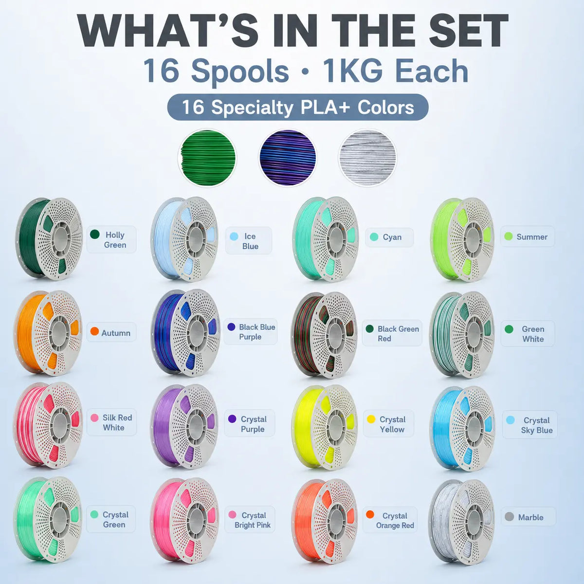 16-Pack Multi-Color PLA+ Filament Bundle, 1.75mm FDM 3D Printing Material for FDM Printers, Includes Print Tools & Ensures Dimensional Accuracy