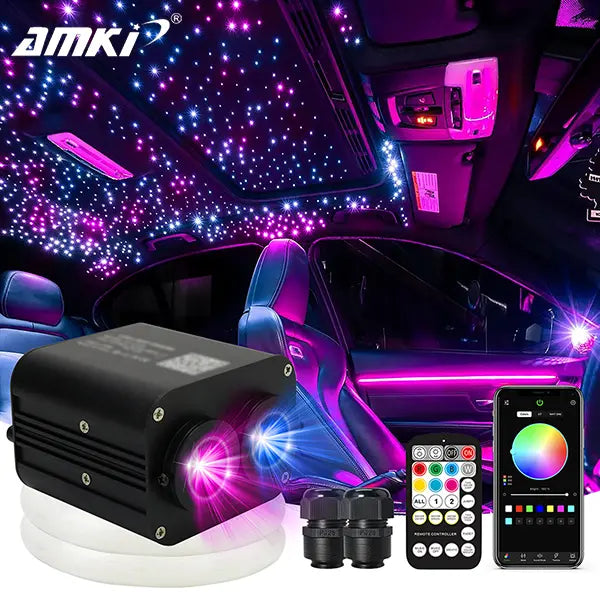 20W Power Starlight Car Headliner Ceiling Light Kit - Dual Port PMMA Cable Fiber Optic, APP Control Car Interior Atmosphere & Ceiling Decoration Light, Sound Sync