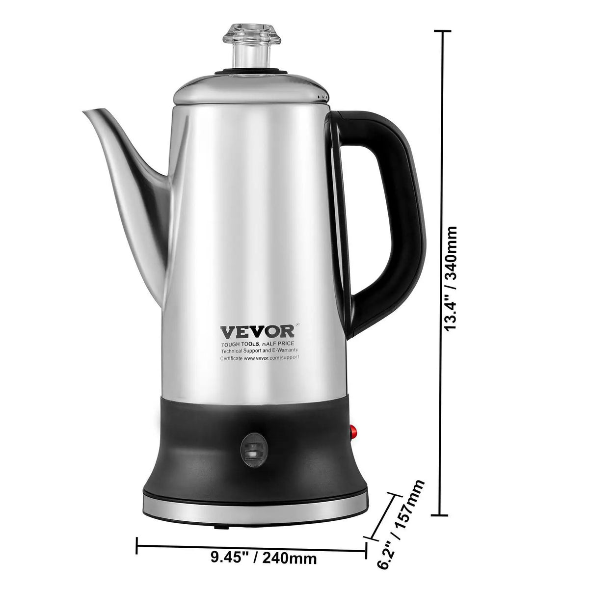 VEVOR 12-Cup 304 Stainless Steel Electric Percolator Coffee Pot - Coffee Brewer with Corrosion Resistance, Keep-Warm Function, Heat Resistant Handle, Easy-Pour Spout, Quick Brew for Kitchens, Dining Rooms