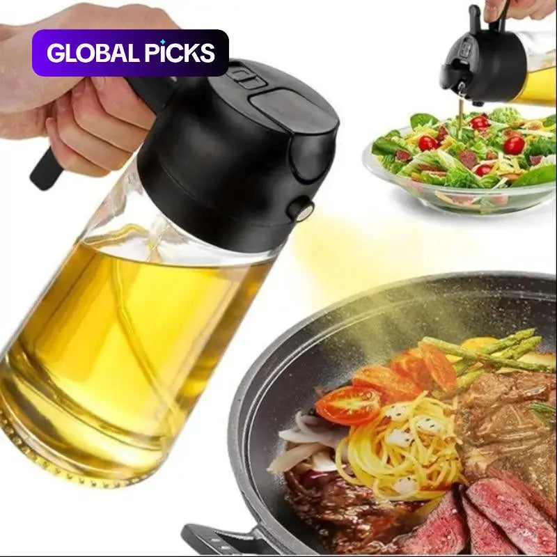 16 oz Glass Oil Spray Bottle, Oil Mister Spray Bottle for Cooking, 2-in-1 Olive Oil Sprayer and Kitchen Cooking Oil Dispenser, Glass Oil Bottle for Kitchen with 470 mL Aroma Mist Spray-and-Pour Design, Home Use Kitchenware, Kitchen Gadgets #GLOBAL...