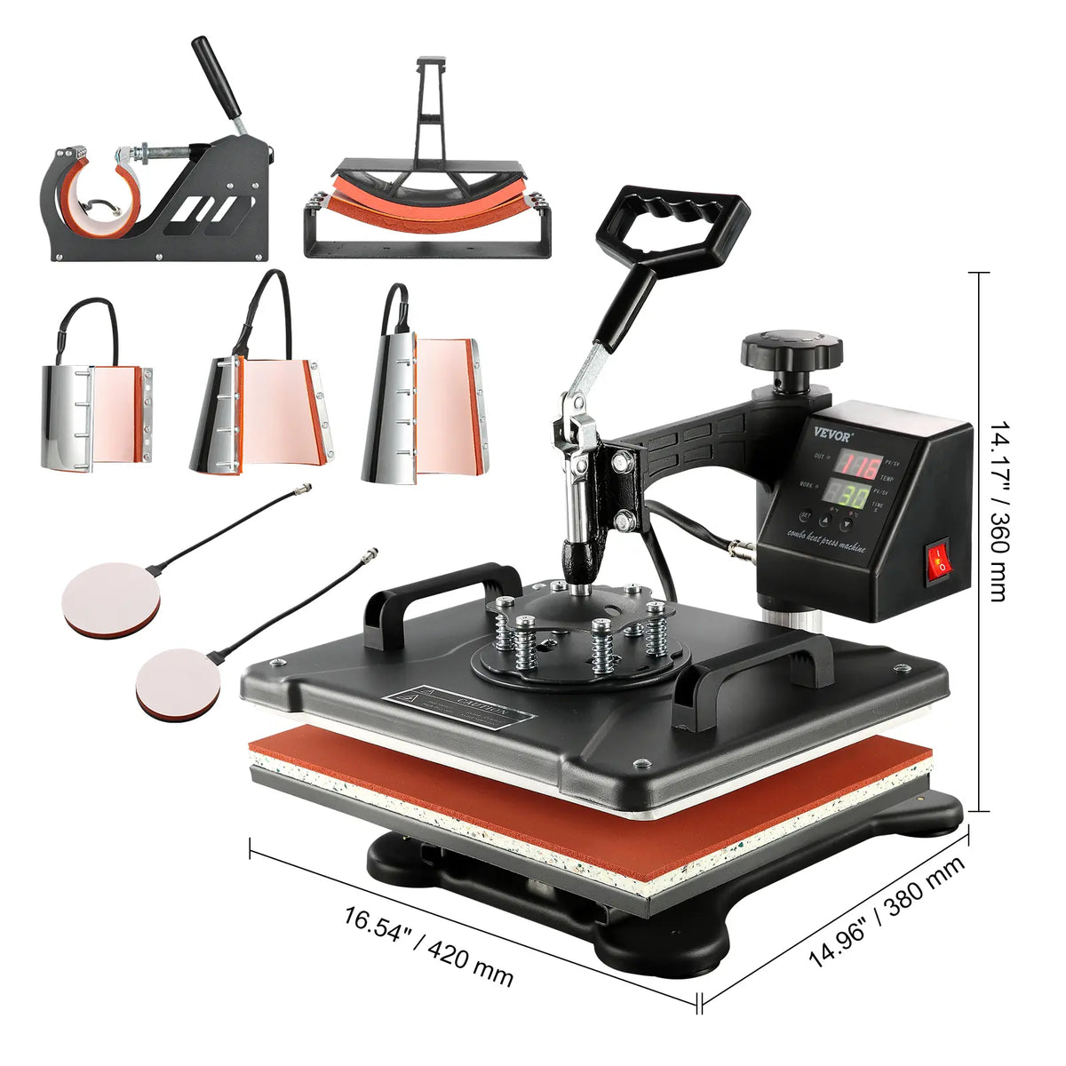 【toolupgrade】VEVOR 8-in-1 Digital LCD Heat Press Machine (12x15in) - 360° Swing-Away Rotation, Adjustable Plate, Alarm Stop, Household Appliances Ironing Machine for T-Shirts,Caps,Sublimation, Exact Setting via Digital LCD, Father's Day Gift