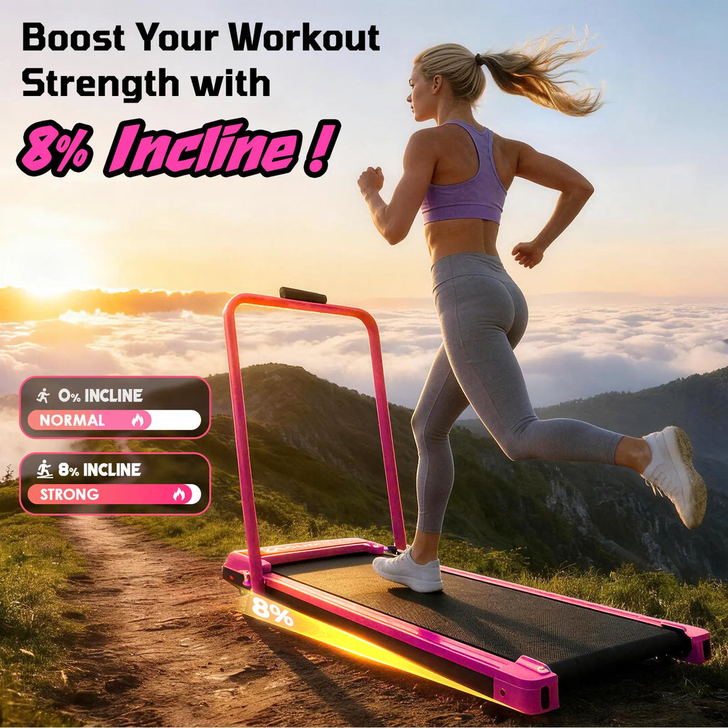YAGUD Walking Pad Treadmill Portable Folding Incline with Handlebar, 265lbs Capacity, Quiet Low Noise Motor & Dual Shock Absorption for Home Office Cardio Workouts