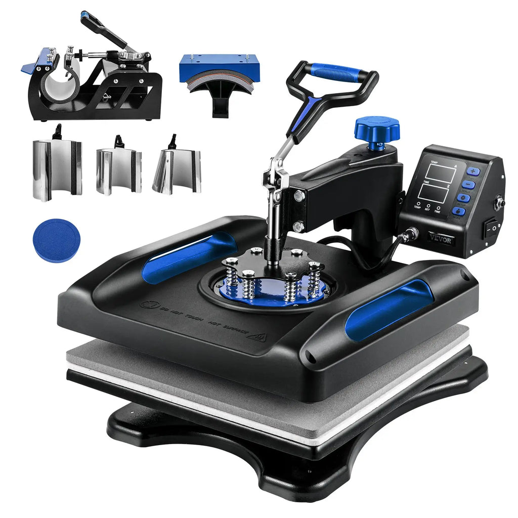 【toolupgrade】VEVOR Heat Press Machine 15 x 15 Inch 8 in 1 Heat Press 800W Sublimation Machine 360° Rotation Swing Away 8 in 1 Shirt Printing Machine Dual-Tube Heating for DIY T-Shirts Cap & Mugs Blue