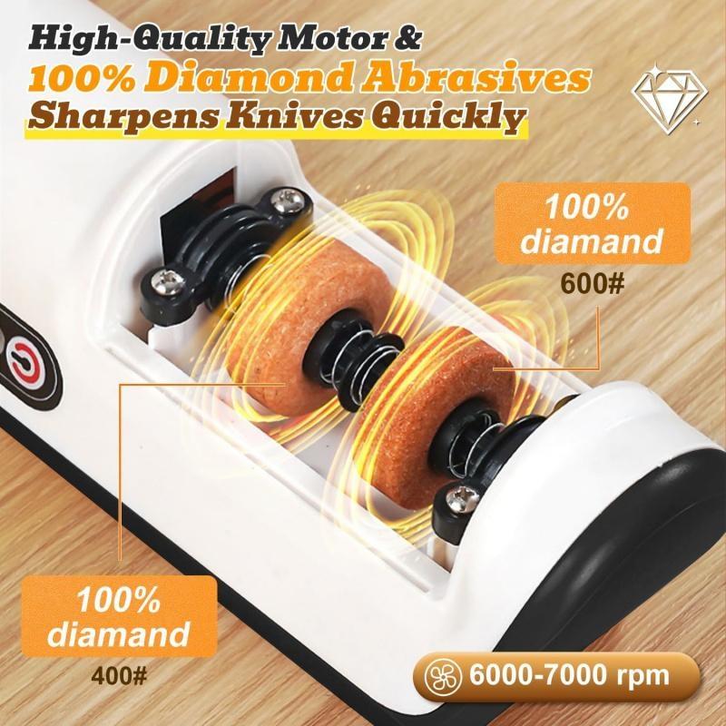 Rechargeable Electric Kitchen Knife Sharpener, Compact Portable Cordless Knife Sharpener with Diamonds for Steel Knives and Fruit Knife, 2 Stage Automatic Knife Sharpening Helps Restore & Polish Blades Quickly