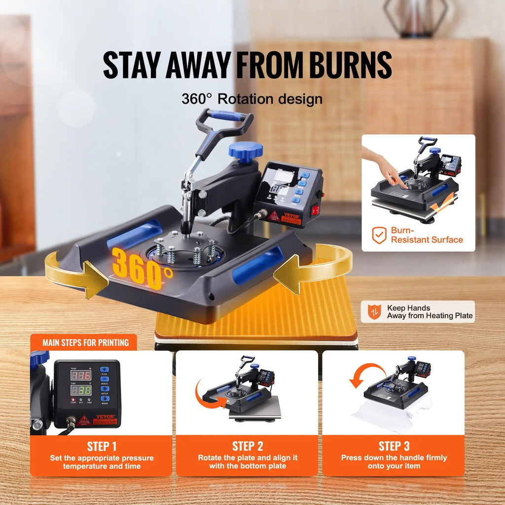 【Fallpicks】VEVOR Heat Press, 15x15in Swing Away 5 in 1 Heat Press Machine, Digital Control Multifunctional Device, Quick Heating with Safety Features, Ideal for T-shirts, Hats, Caps, Mugs, Plates