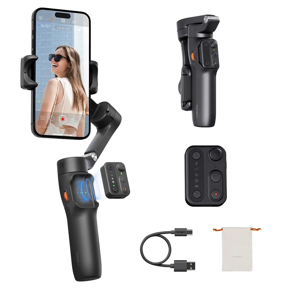 2 pack：Hohem iSteady X3 SE Gimbal, 3-Axis Handheld Phone Gimbal Stabilizer, Detachable Remote Control, Portable Phone Video Rig Stabilizers & Supports for iPhone 17 Series & Android, Ideal for Travel Vlogging