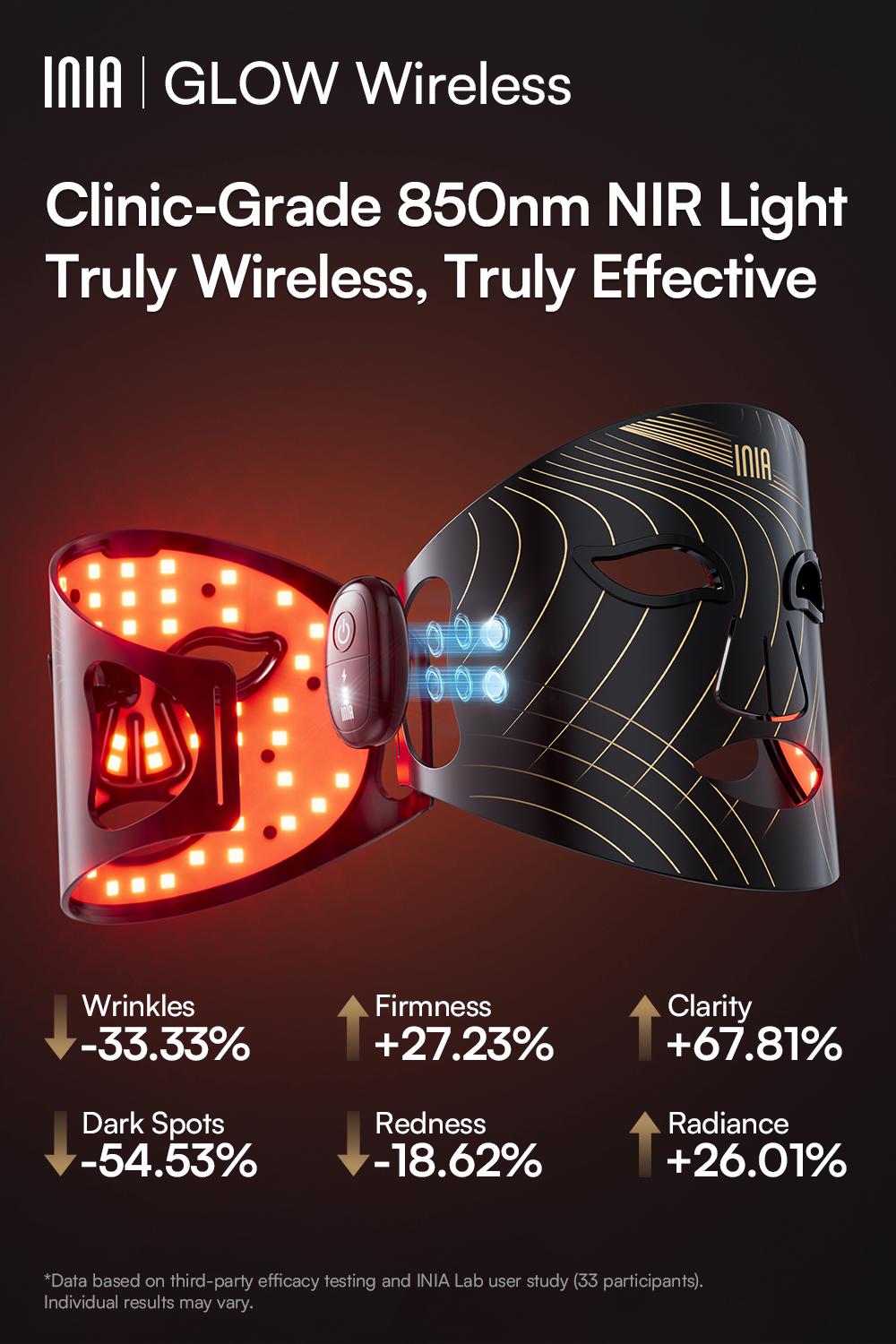 【LIVE EXCLUSIVE】INIA GLOW Wireless LED Face Mask, 2-Year Warranty, Portable and Rechargeable for LED Facial Mask Skincare at Home and Travel, The Ultimate Gift Choice for this Season，Summer Travel Accessories,sohochic