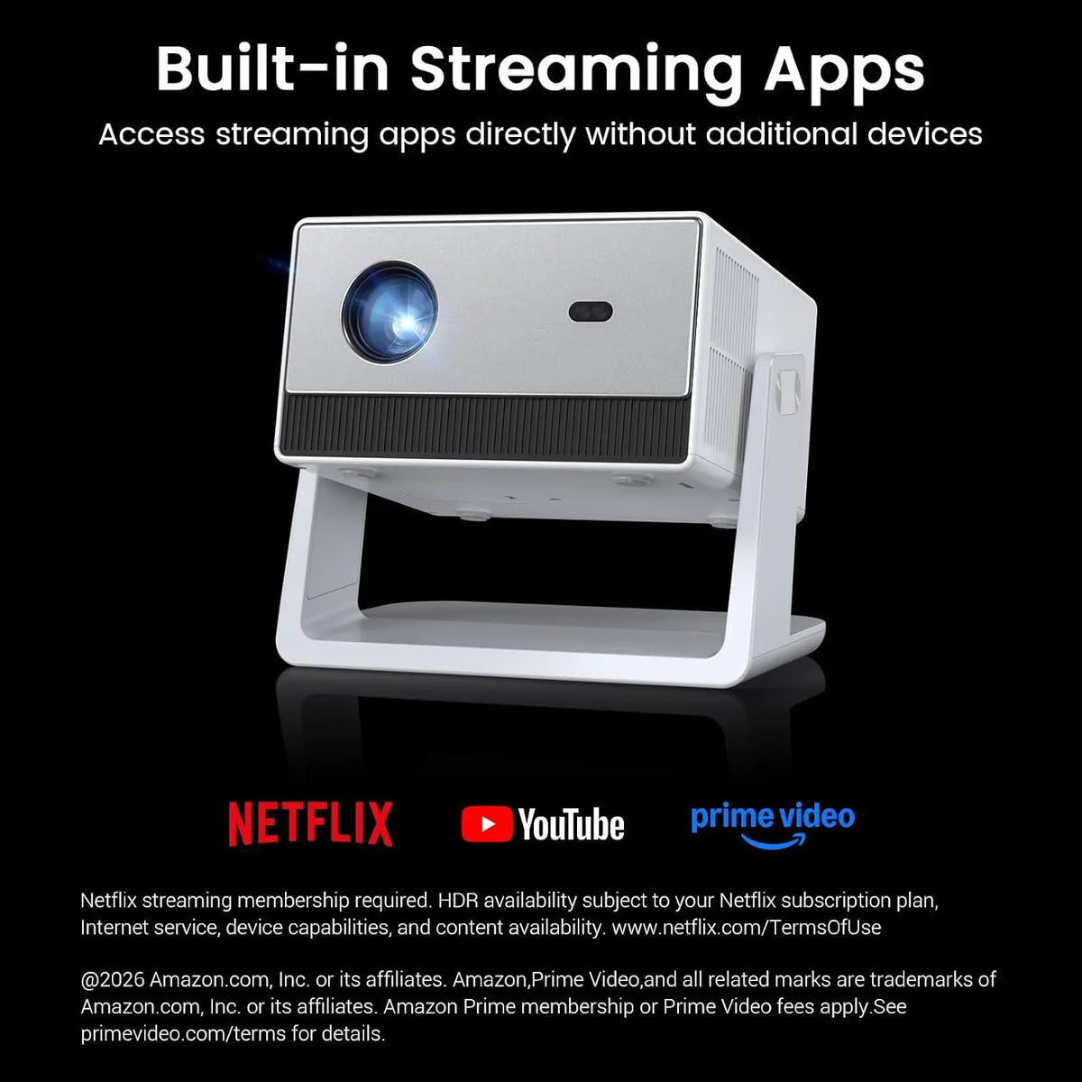 1500 ANSI 4K Decoding Outdoor Projector with -in Streaming App