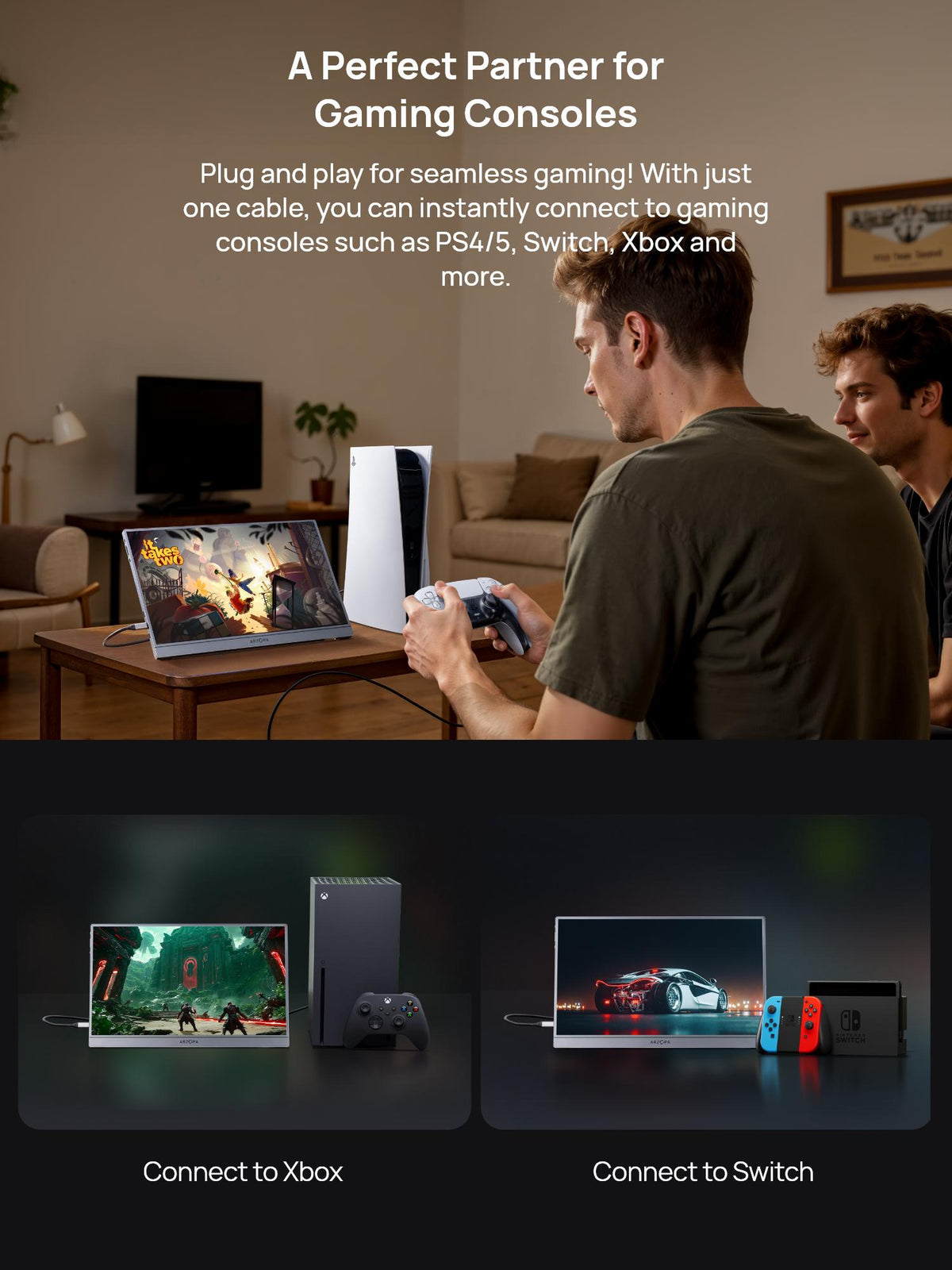 ARZOPA Z1FC, 16.1'' 144Hz Portable Gaming Monitor, 100% sRGB, 1080P FHD, Kickstand Portable Monitor, External Second Screen for PS5 Xbox Laptop PC Switch