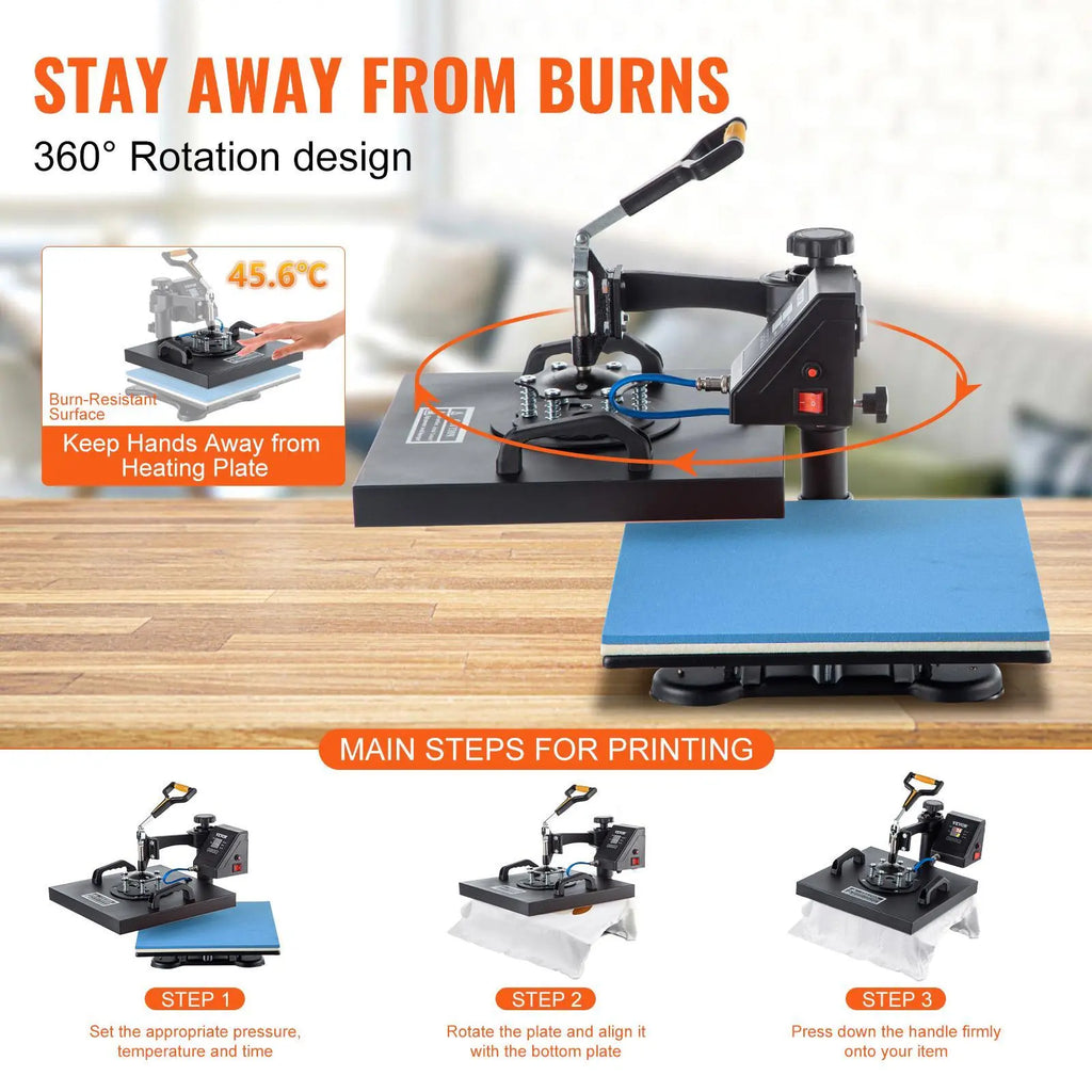 【Fallpicks】VEVOR Heat Press, 5 in 1 15 x 15 Inch Heat Press Machine, Dual LED Display Heat Press Machine, Multifunctional Sublimation, for T-Shirts, Swing Away Design