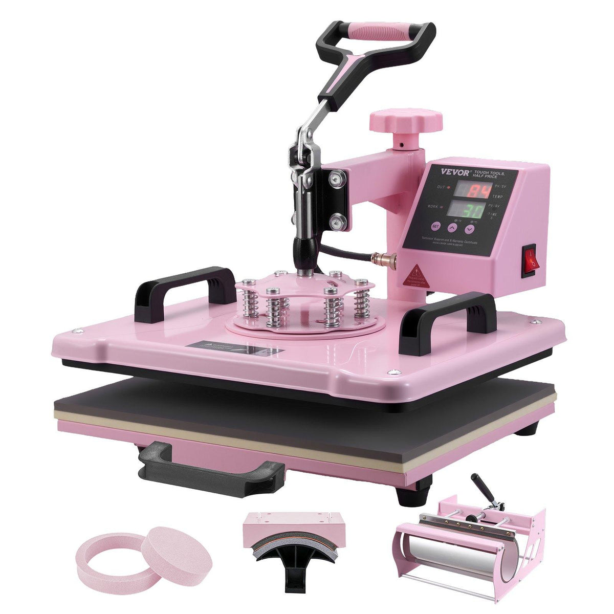 VEVOR Heat Press Machine, 12x 15 inch, 5 in 1 Heat Transfer Machine with 30 oz Tumbler Press, 360 Swing Away T-Shirt Pressing, Digital Precise Control, for T-Shirts/Mugs/Hats/Plates, Pink, 5-In-1 Combo