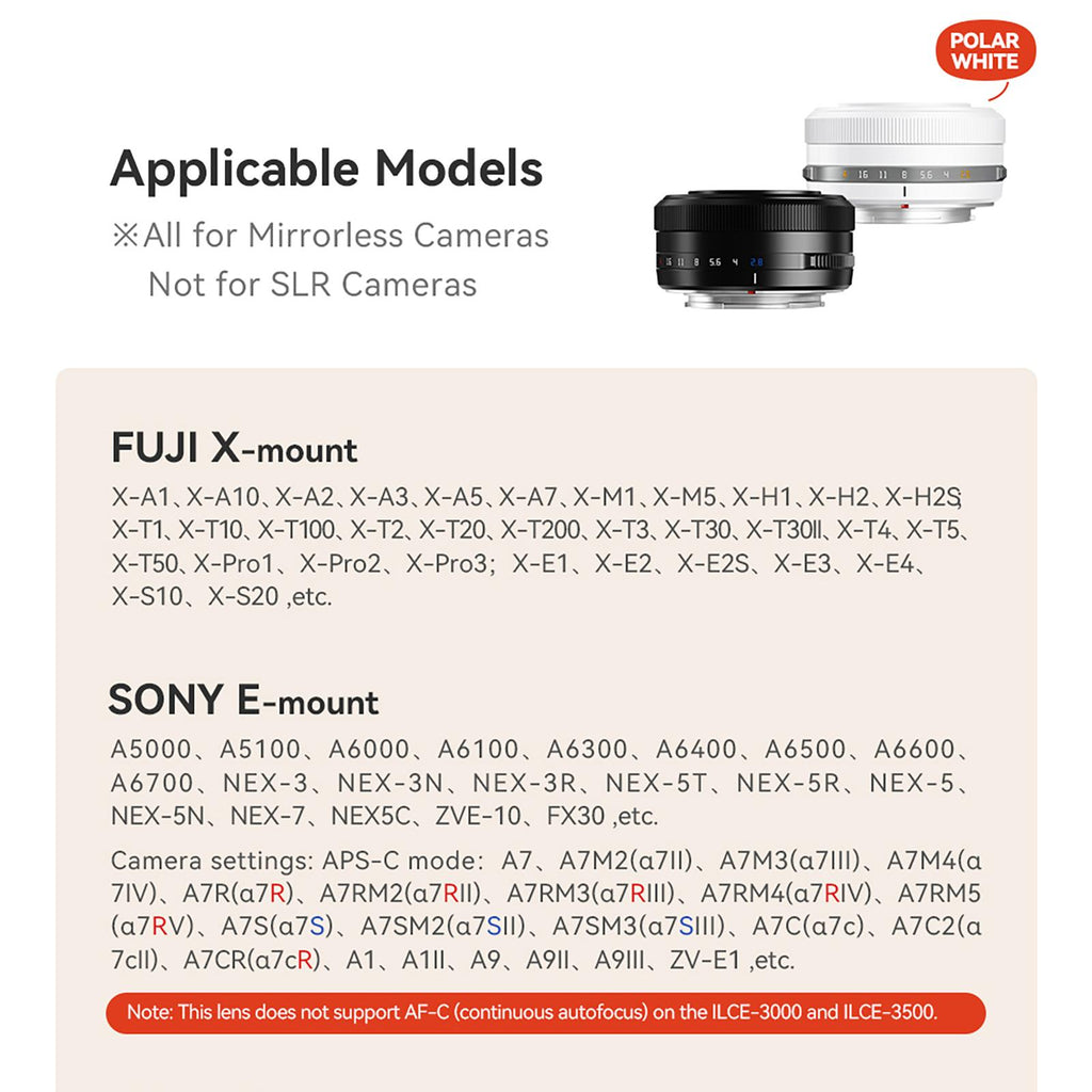 TTARTISAN AF 27mm F2.8 APS-C Auto Focus Compact Sharp Lens for Street & Portrait, Excellent Bokeh; with STM Autofocus, F2.8 Aperture; compatible with Sony E-Mount & Fuji X-Mount APS-C Cameras, Type-C Firmware Update.