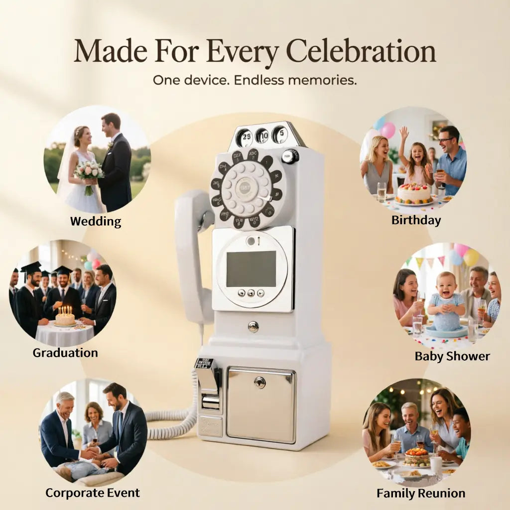 Retro Upright Phone Multifunction HD Recorder - 1080P HD, 32GB Customizable Storage, 5000mAh Rechargeable Battery, Photo-Video Dual Function, Instant Video Playback, Real-Time Memory Check, Ideal for Weddings, Birthdays, Parties