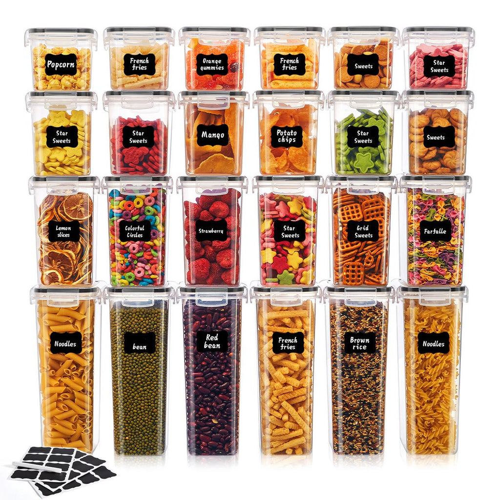 Plastic Leak-Proof Food Storage Containers (6/12/24pcs) with See-Through Lids, Stackable Kitchen Gadgets for Storage Organization, Microwave-Reheat Safe for Cereal, Rice, Pasta, Flour & Sugar, Transparent