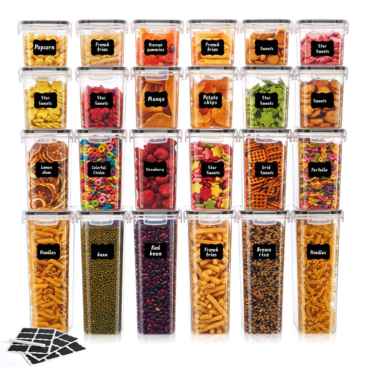Plastic Leak-Proof Food Storage Containers (6/12/24pcs) with See-Through Lids, Stackable Kitchen Gadgets for Storage Organization, Microwave-Reheat Safe for Cereal, Rice, Pasta, Flour & Sugar, Transparent